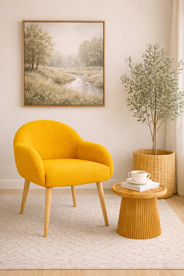 Jasmine Ahşap Ayaklı Retro Puf Minimal Berjer